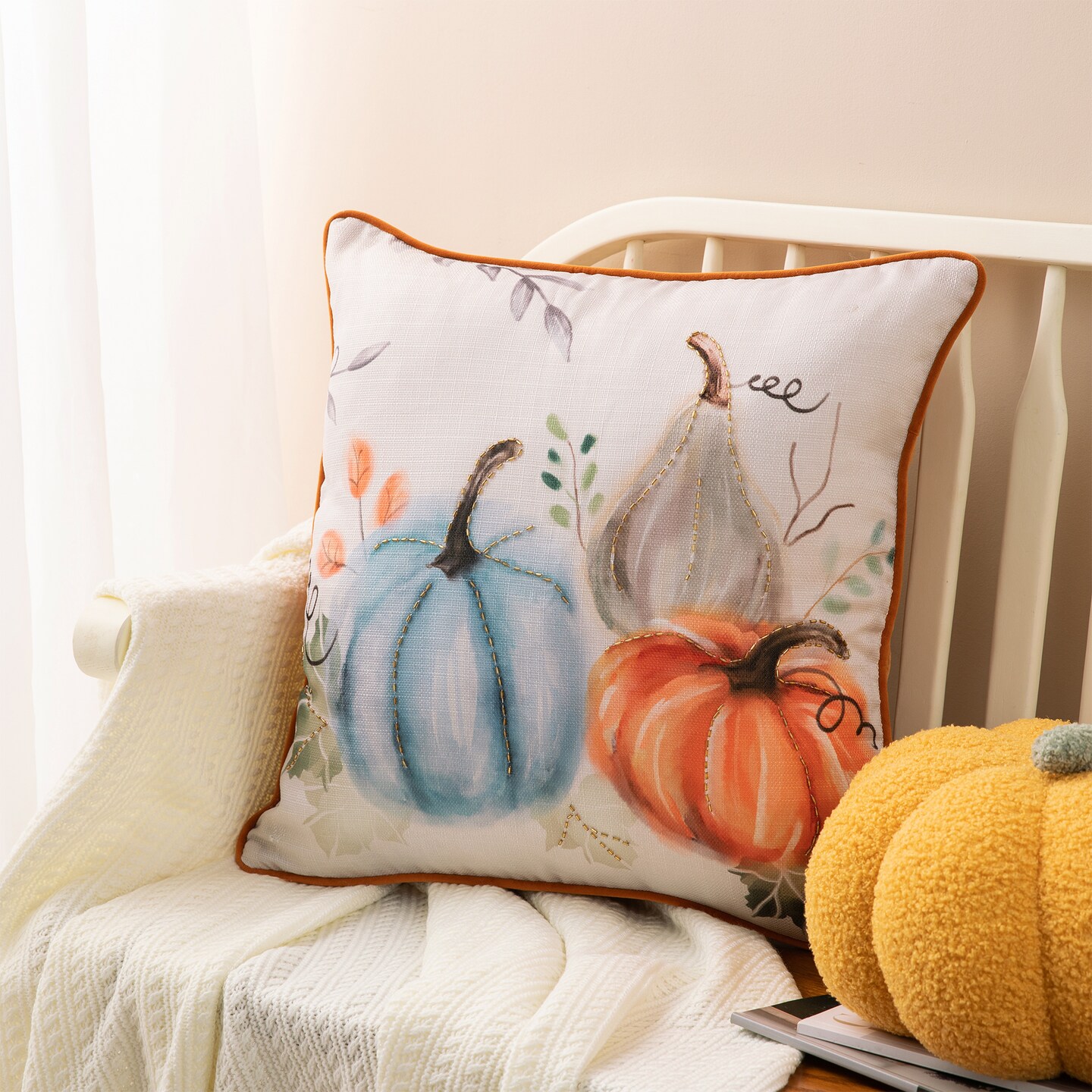 Set of 2 20&#x22;L*20&#x22;W Faux Burlap Pumpkin Pillow Cover