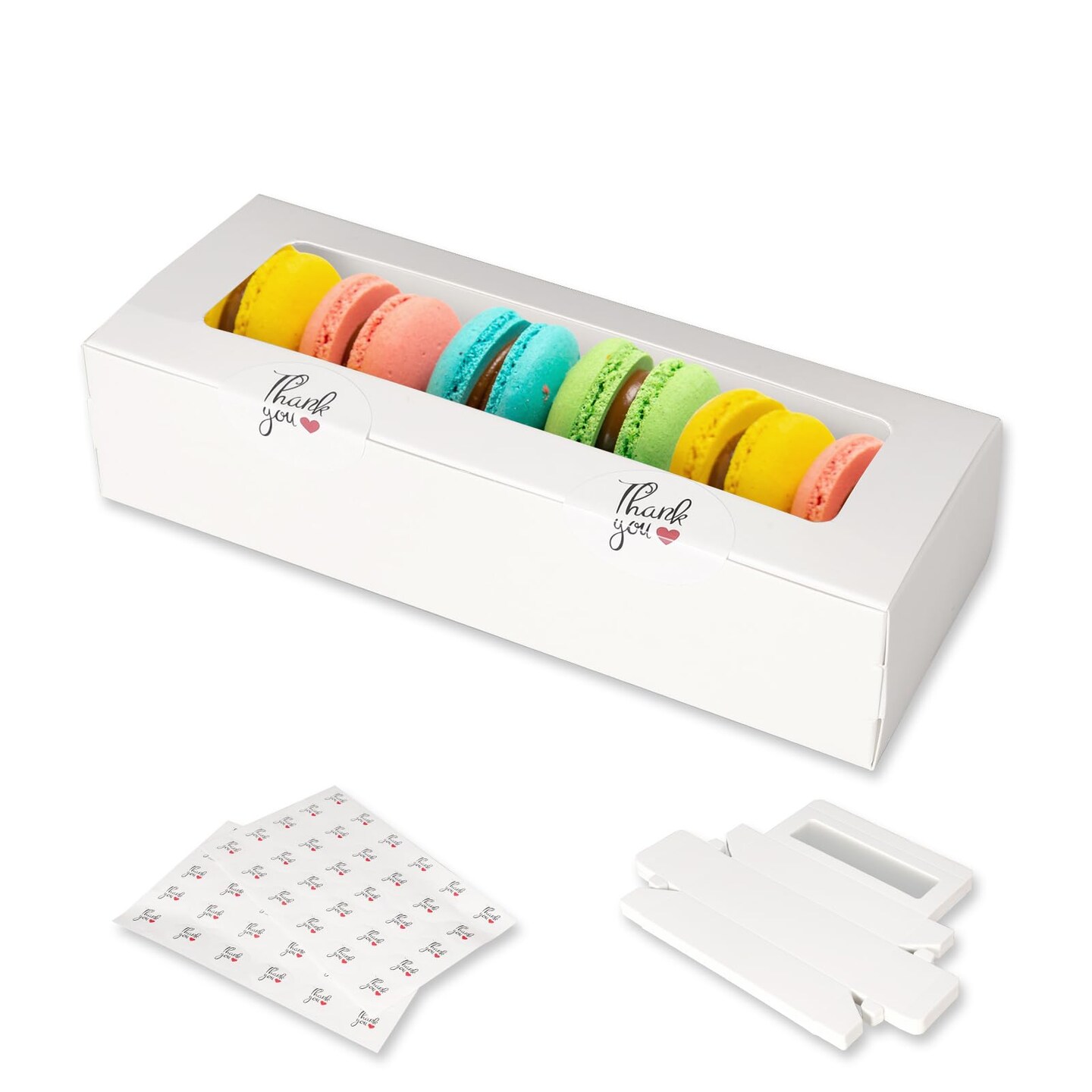 Garmeinea 30 Pack Macaron Boxes Packaging for 5 to 7 Macarons with 60 Pcs Stickers for Home DIY Baking Gift(White)
