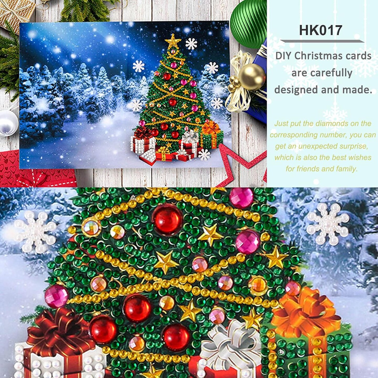 DIY 5D Diamond Painting Christmas Cards 4 Pcs, Round Drill Greeting Cards Creative, Handmade Merry Christmas Card Gifts for Family Friends and Lover (4F)