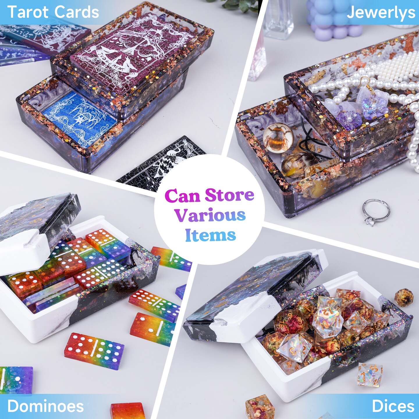 LET&#x27;S RESIN Storage Box Molds, Silicone Resin Box Molds, Storage Container with Sliding Lid Design, Epoxy Molds Silicone for Resin Casting, Jewelry, Tarot Cards, Makeup