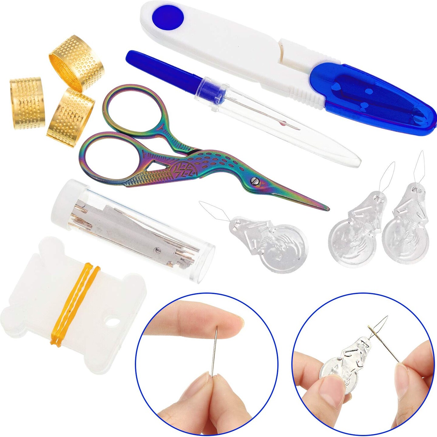 53 Pieces Cross Stitch Tool Embroidery Starter Kit, Includes Bamboo Circle Cross Stitch Hoop Ring, Vintage Sewing Scissors, Needle-Threading Tools, Thimbles, Floss Bobbins, Seam Ripper and Embroidery