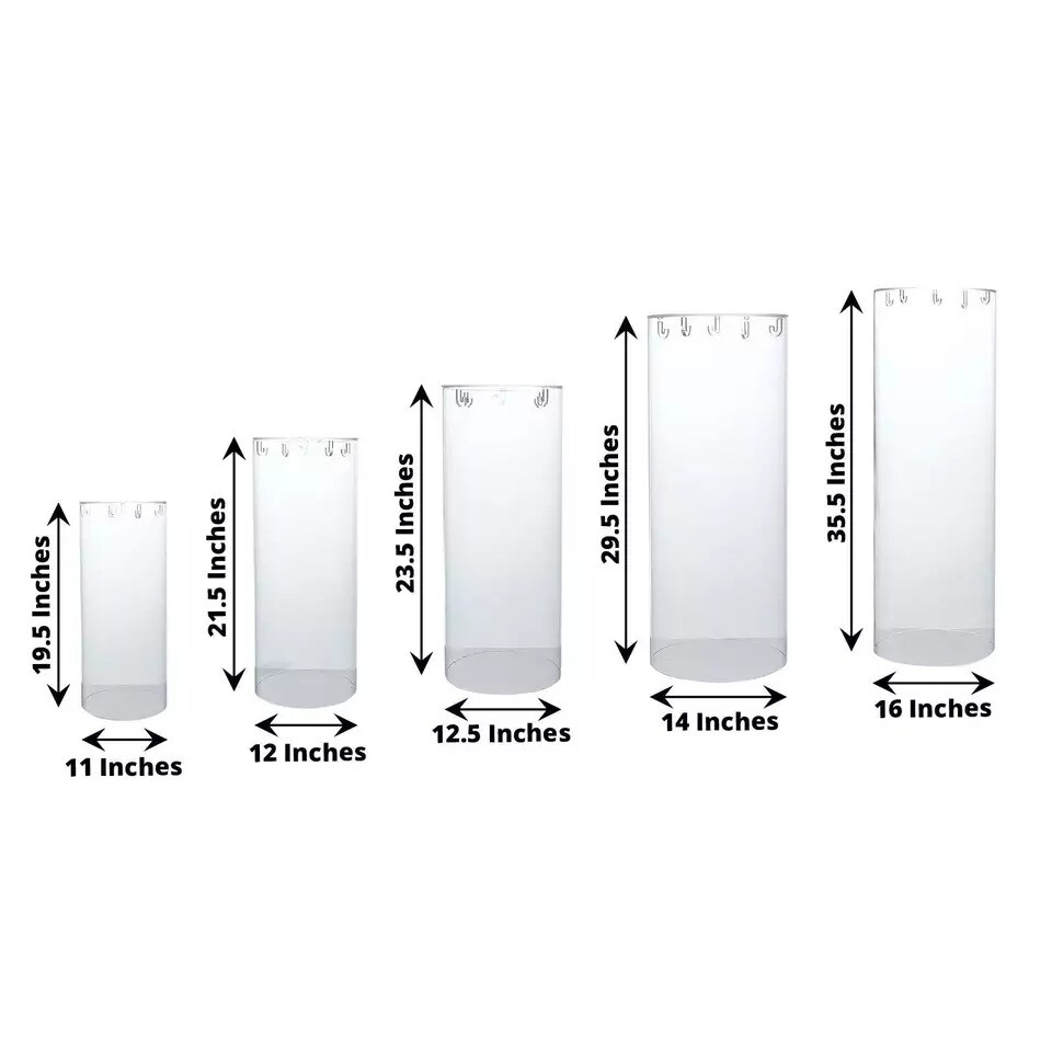 5 Acrylic Clear Cylinder Stands Display Boxes Pedestal Riser Columns Party Event