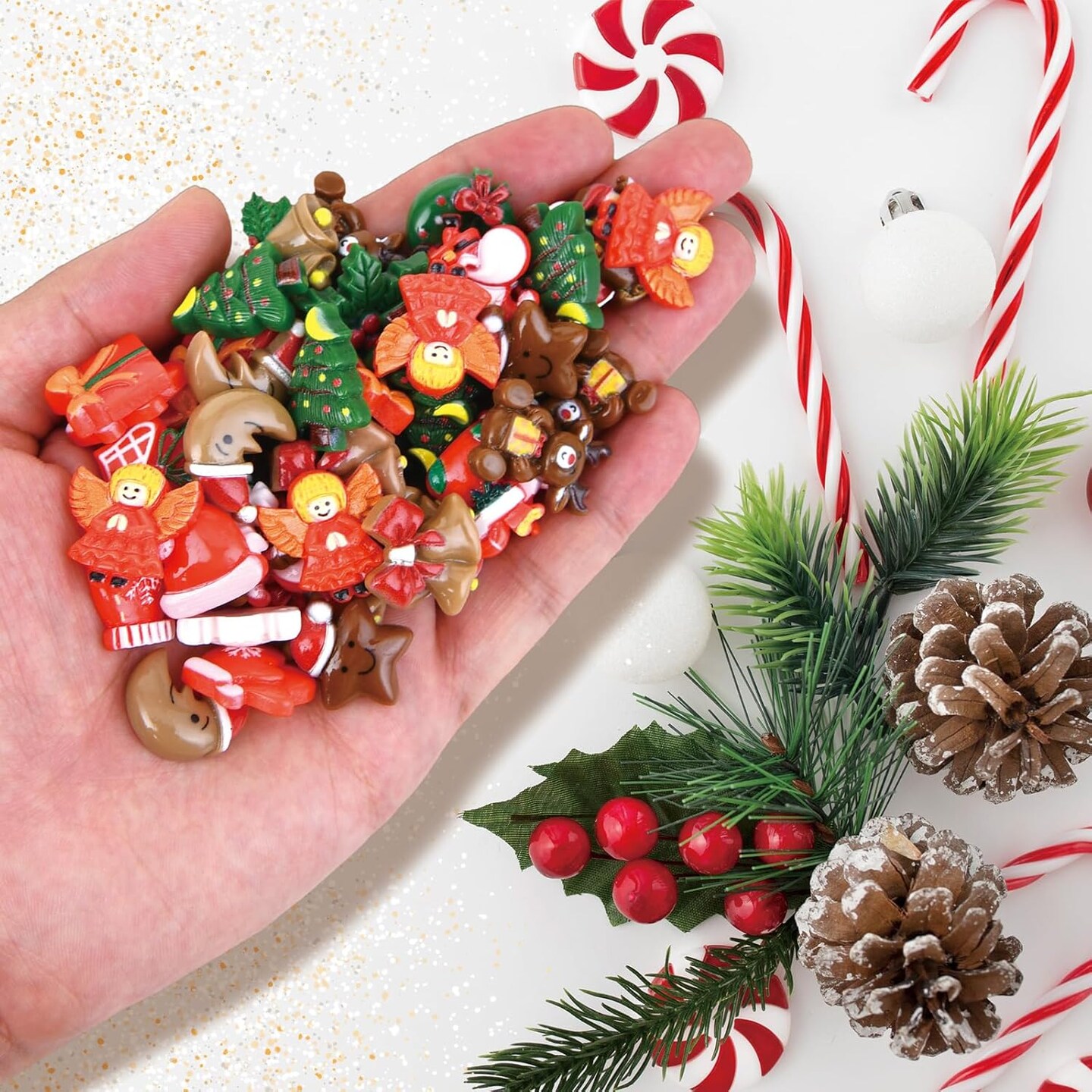 50 Pcs Mini Christmas Ornaments Flatback Resin Charms Christmas Craft Supplies Cute Christmas Embellishment for Craft Making, Ornament Scrapbooking, DIY Crafts