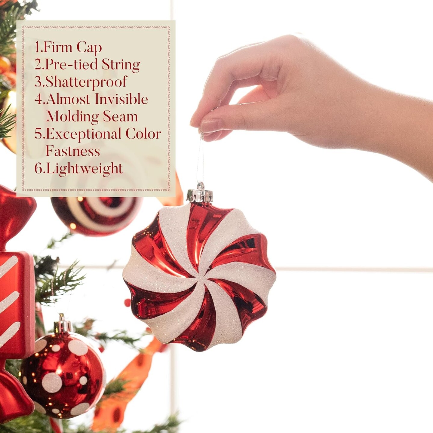 Christmas Ornaments Set, 108Ct Candy Cane Red and White Shatterproof Christmas Tree Decorations Ball Ornaments Bulk, Decorative Hanging Ornaments for Xmas Trees Holiday Party Decor