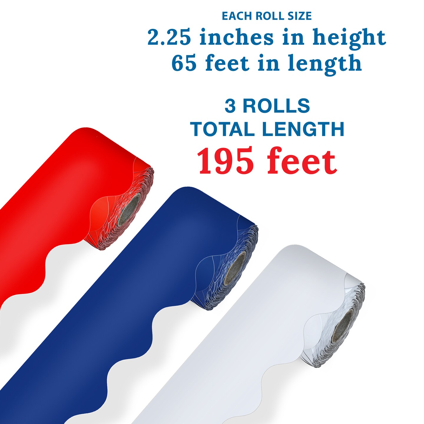 Carson Dellosa 195Ft Patriotic Bulletin Board Borders, 3Pack Scalloped Red, White, Blue Bulletin Board Border, Red White and Blue Decorations for Bulletin Board, Patriotic Decorations, Classroom D&#xE9;cor