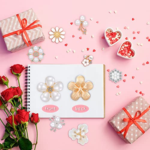 80 Pieces Rhinestone Buttons Embellishments Buttons Faux Pearl Buttons Flat Back Flower Rhinestone Buttons for Jewelry Making DIY Craft Wedding Party Home Decoration Hair Accessory (Vintage Style)