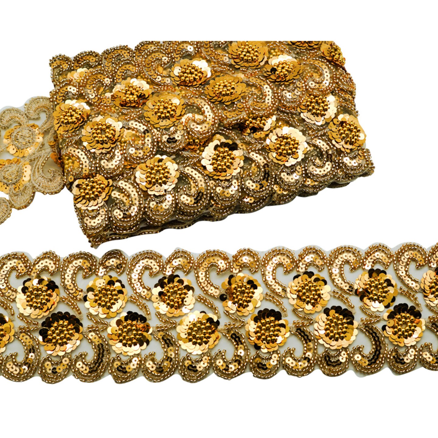 4&#x22;x 5 yards Gold Beaded Sequin Trim