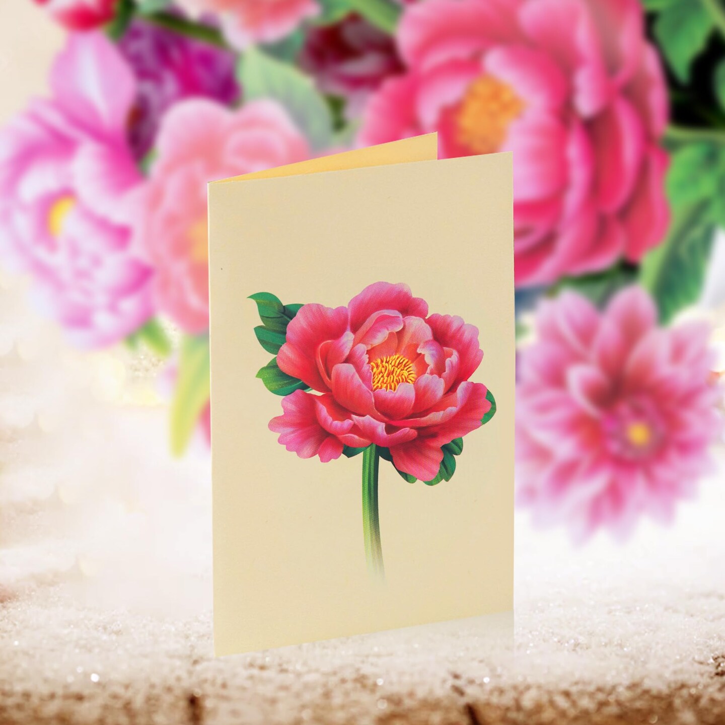 Airpark Paper Pop Up Flower Bouquet Card, Peony Flowers, Gift Cards 14 inch Forever Flower Paper 3D Popup Cards with Note Card and Envelope for Birthday Cards, Gift for Her
