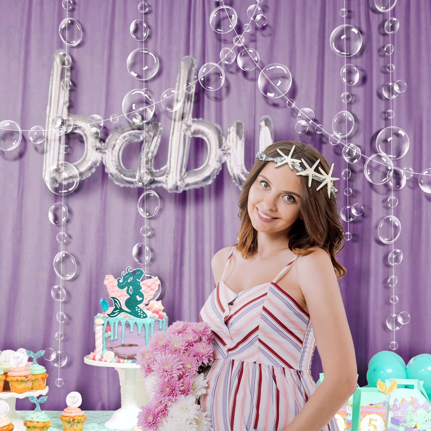 Decor365 6 Strings Under The Sea White Bubble Garlands Little Mermaid Birthday Party Decorations Bubble Under Water Bday Hanging Streamer Beach Banner Underwater Backdrop Kids Ocean Party Supplies