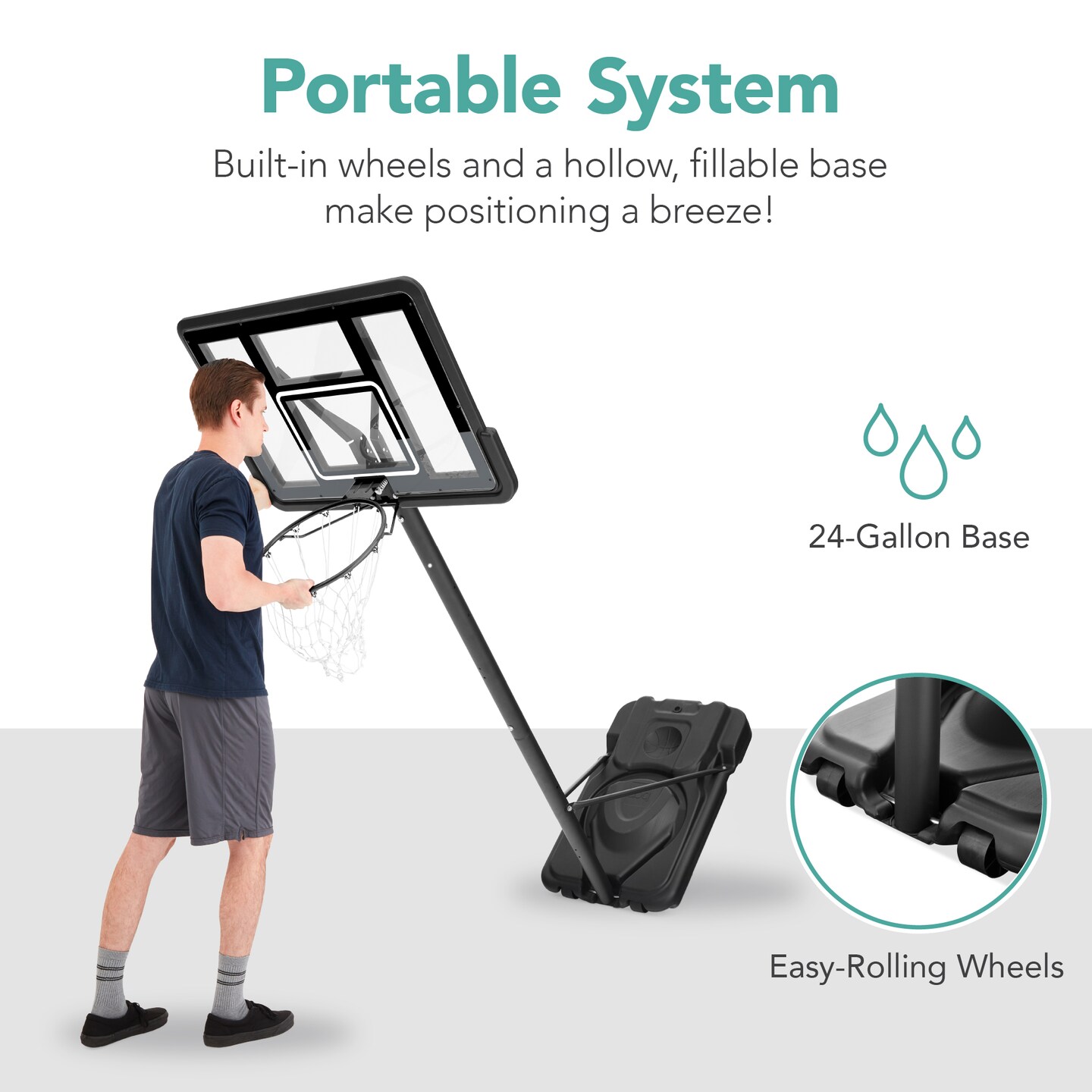 Best Choice Products Adjustable Regulation-Size Basketball Hoop, Portable Sport System w/ Fillable Base, Wheels
