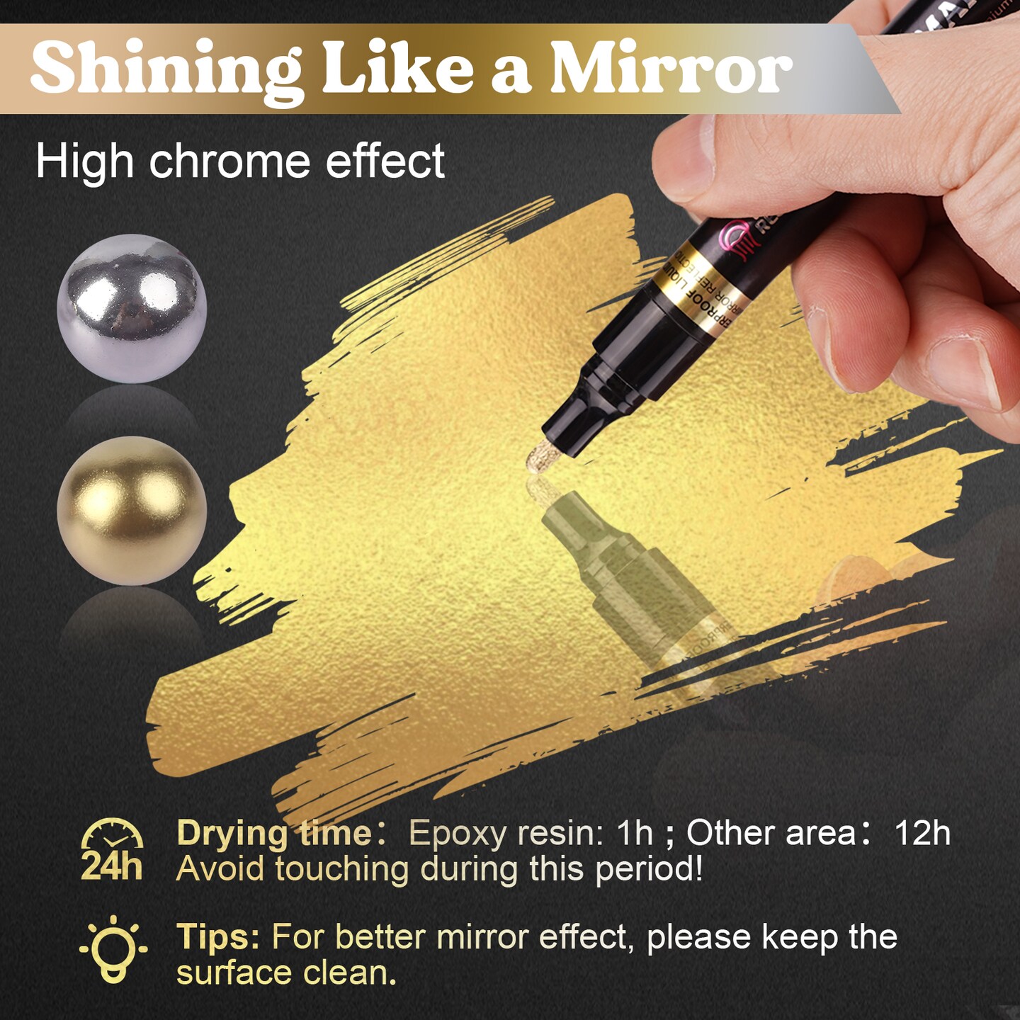 LET&#x27;S RESIN 6Pcs Mirror Chrome Markers,3 Sizes Shiny Chrome Paint Pen with Large Barrel, Quick Dry Oil-based Silver &#x26; Gold Markers for Metal, Resin, Model Painting, Marking or DIY Art&#xFF08;1-5mm&#xFF09;
