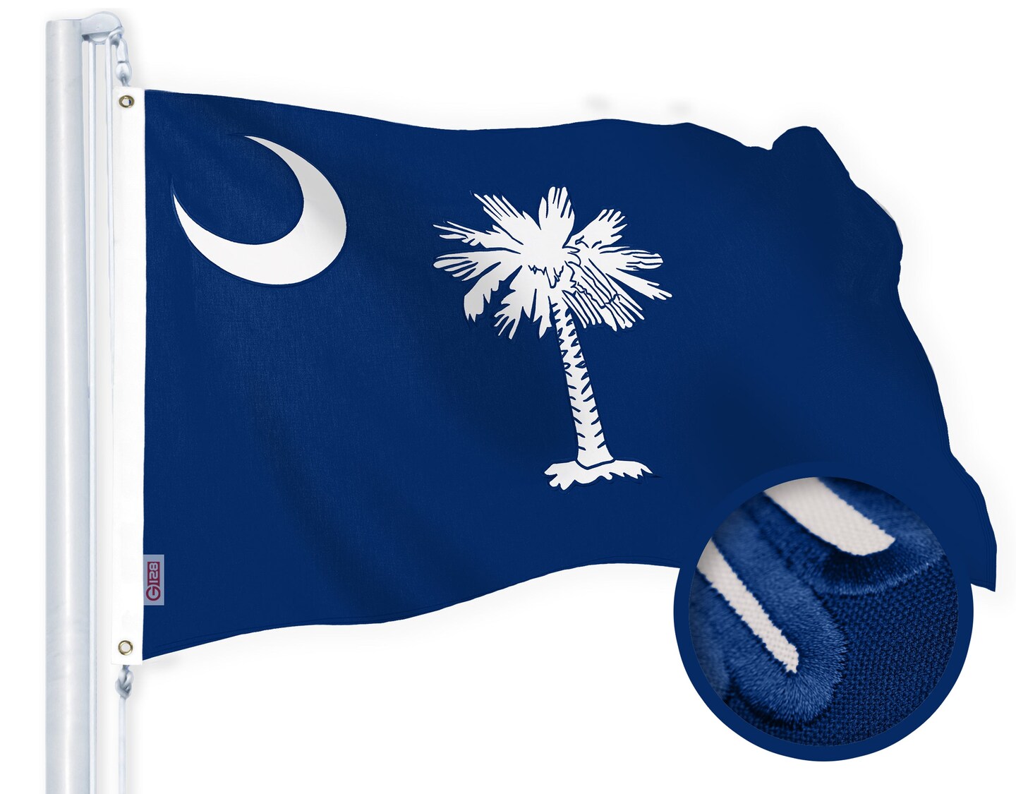 G128 South Carolina SC State Flag | 2.5x4 Ft | StormFlyer Series Embroidered 220GSM Spun Polyester | Embroidered Design, Indoor/Outdoor, Brass Grommets, Heavy Duty, All Weather
