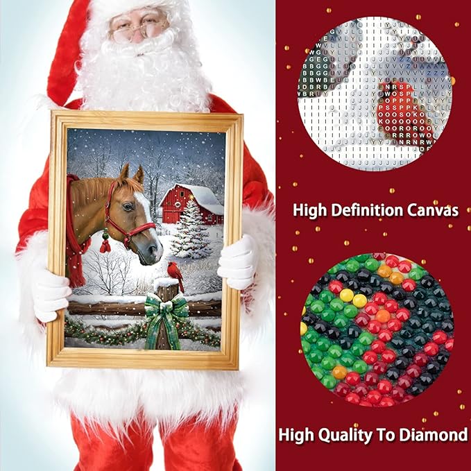 Christmas Bird Horse 5D DIY Diamond Painting Kits,Full Diamond Round Diamond Painting Beginners for Home Wall Decor and Craft Gifts(12 X 16 Inch)