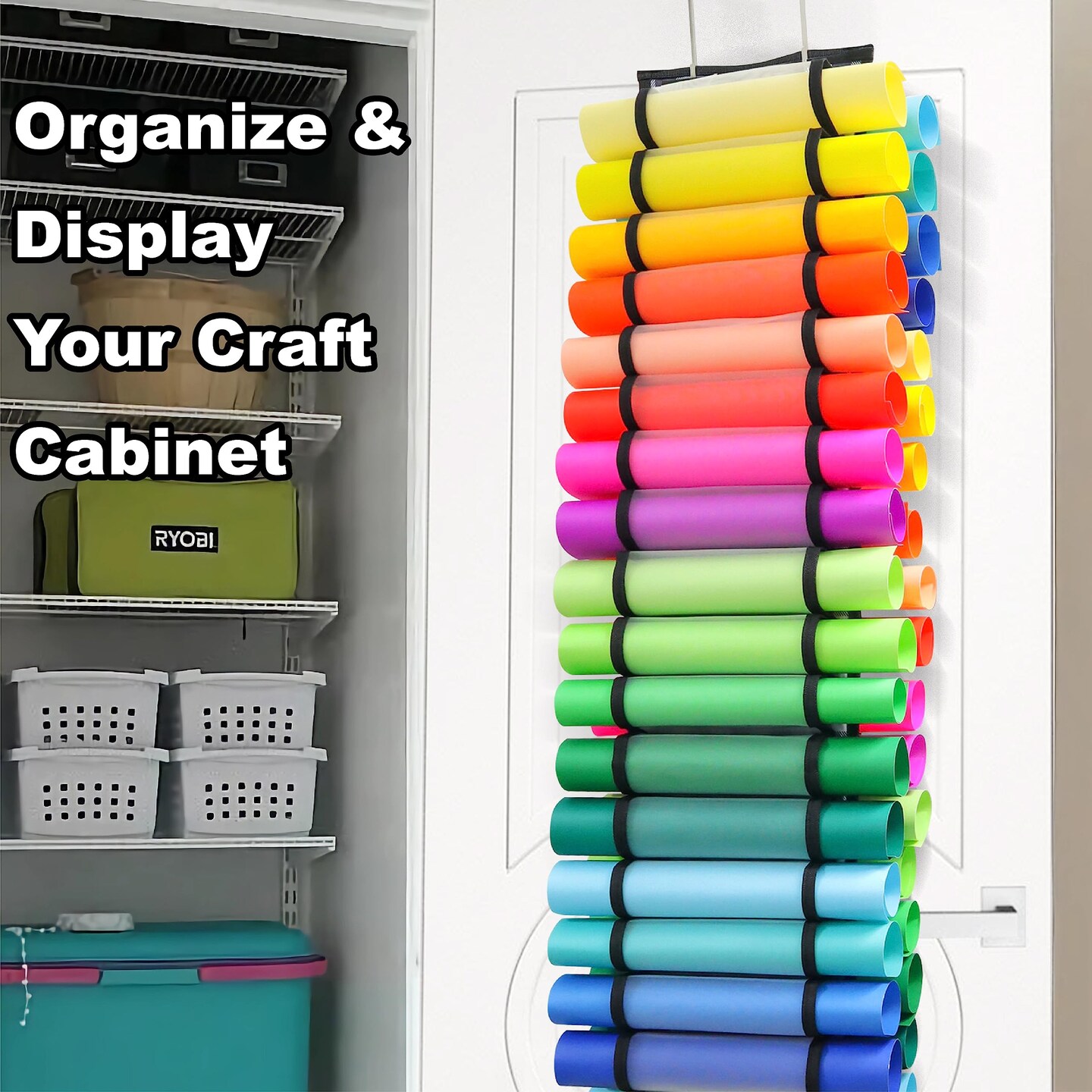 Vinyl Roll Holder, 60 Compartments Vinyl Roll Storage for Permanent Vinyl Organizer, Craft Storage Organizer,Vinyl Storage Rack for Home Crafts, Door/Wall Mount