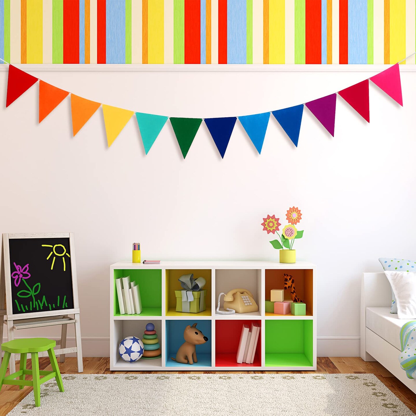 Outus 6 Sets Rainbow Pennant Banner Flags Garland Multicolor Bunting String Triangle Flags Bulk Rainbow Bunting for Carnival Birthday Party Festival Decorations(Rainbow Colors)