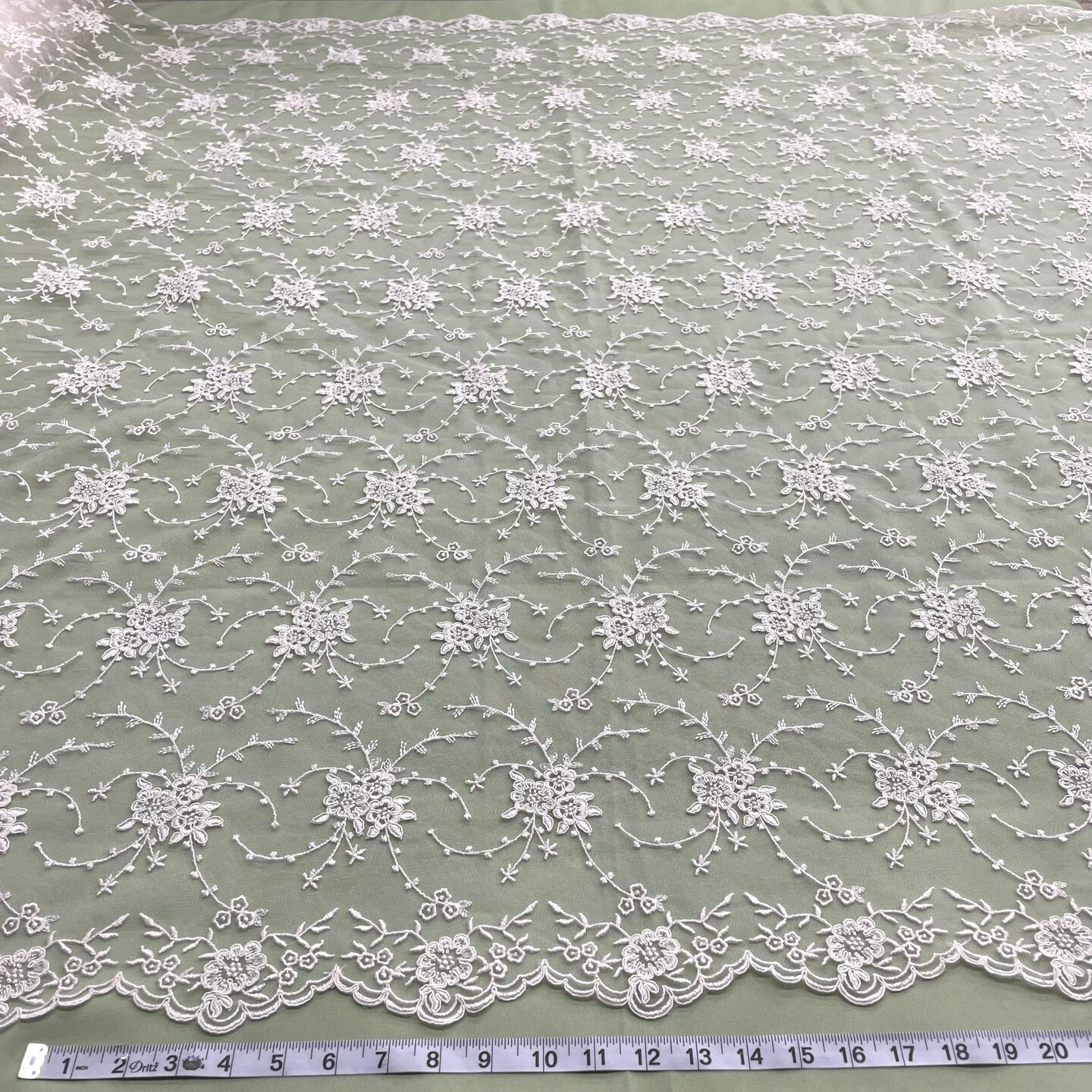 1 Yard Corded Bridal Lace Fabric Embroidered on 100 Percent Polyester Net Mesh White 52 inch Width