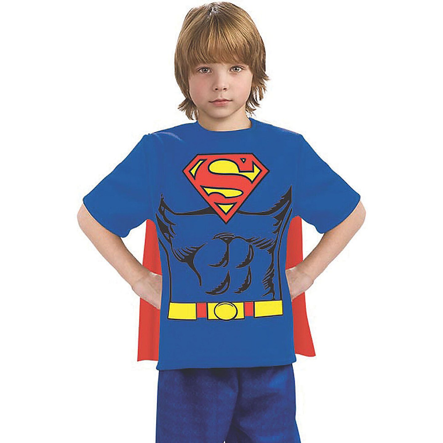 Boys Superman TShirt Costume with Removable Cape DC Comics Inspired Size 12-14