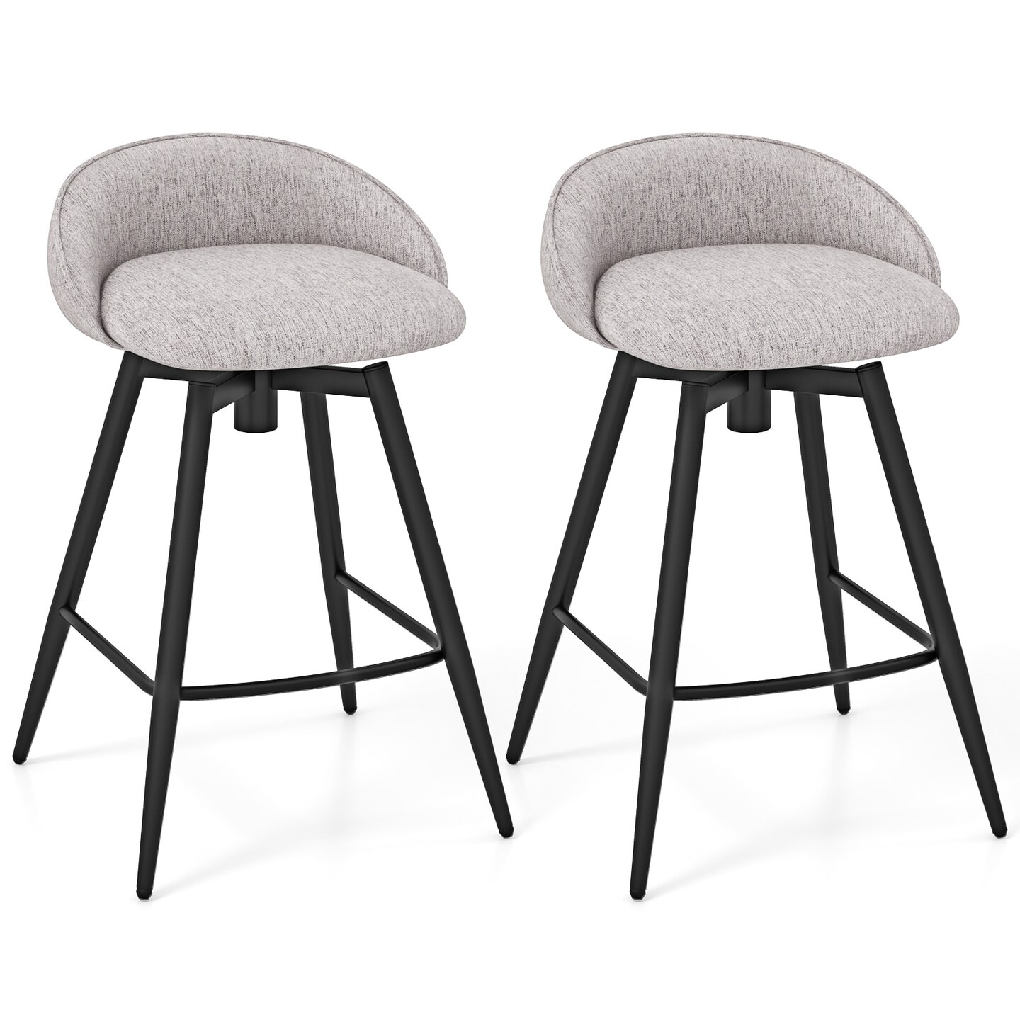 Set of 2 Upholstered Bar Stools with Footrest and Backrest for Kitchen Island