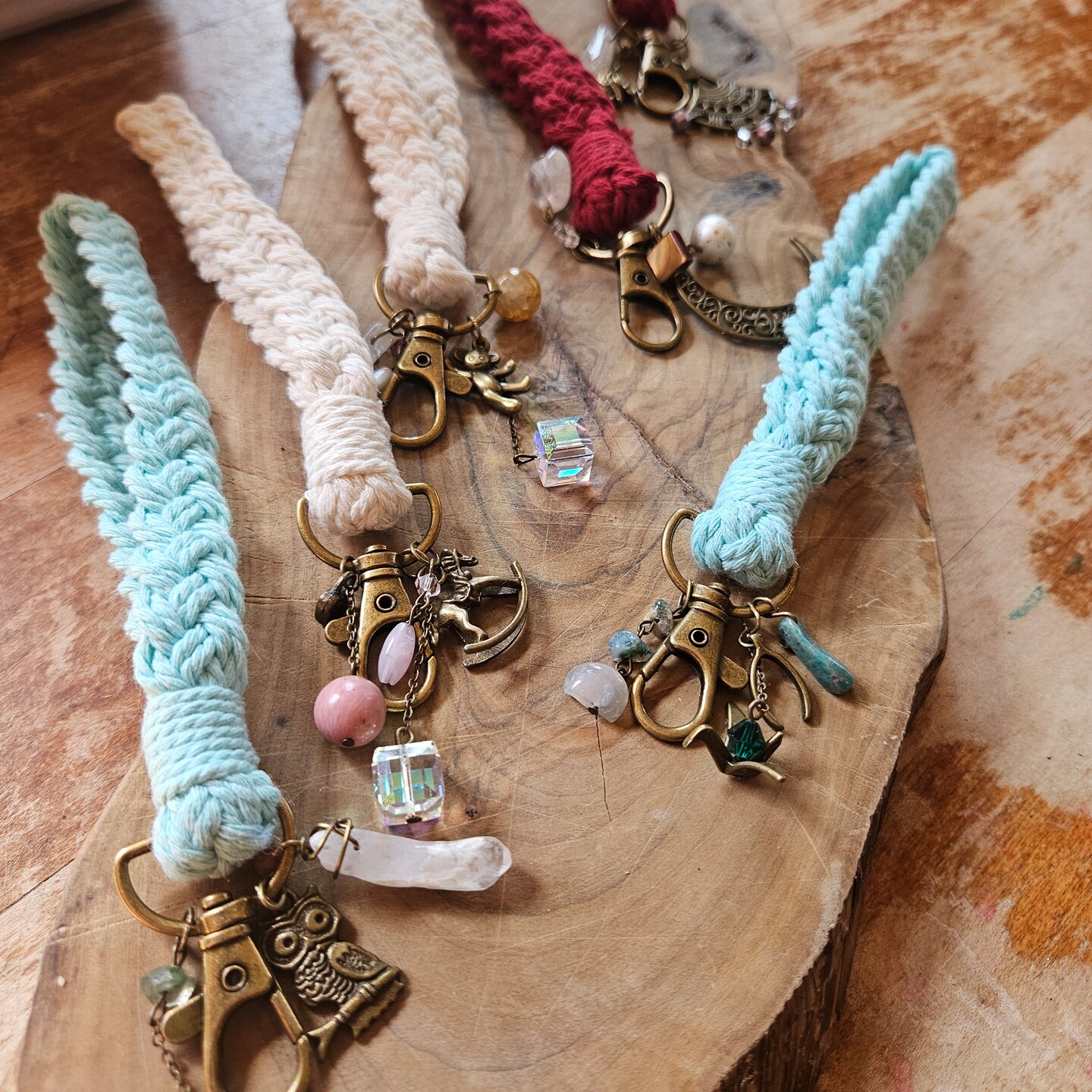 Handmade Boho Shimmering Rocking Horse Macrame Keychain with