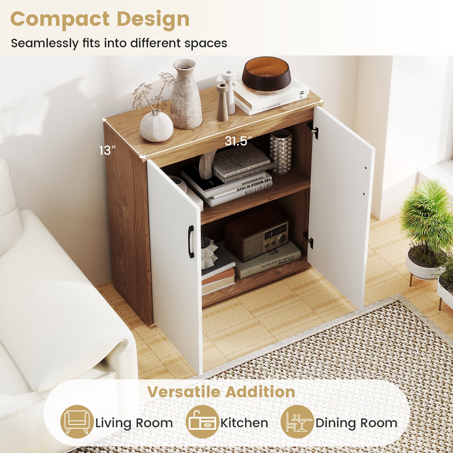 Coffee Bar Cabinet with 5-Level Adjustable Shelf for Living Room Use