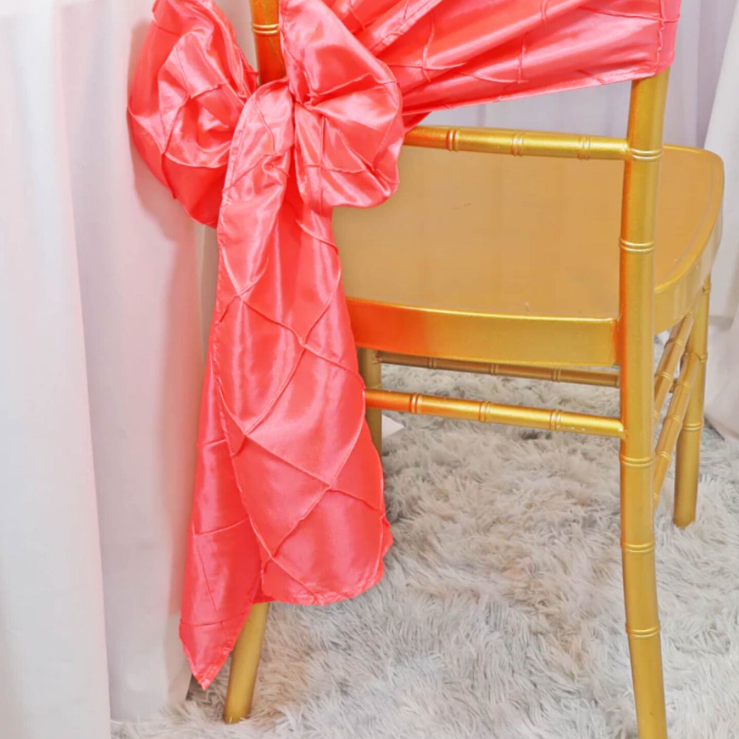 10 Pieces Stunning 9.5 by 108 inch Pintuck Taffeta Chair Sashes Coral