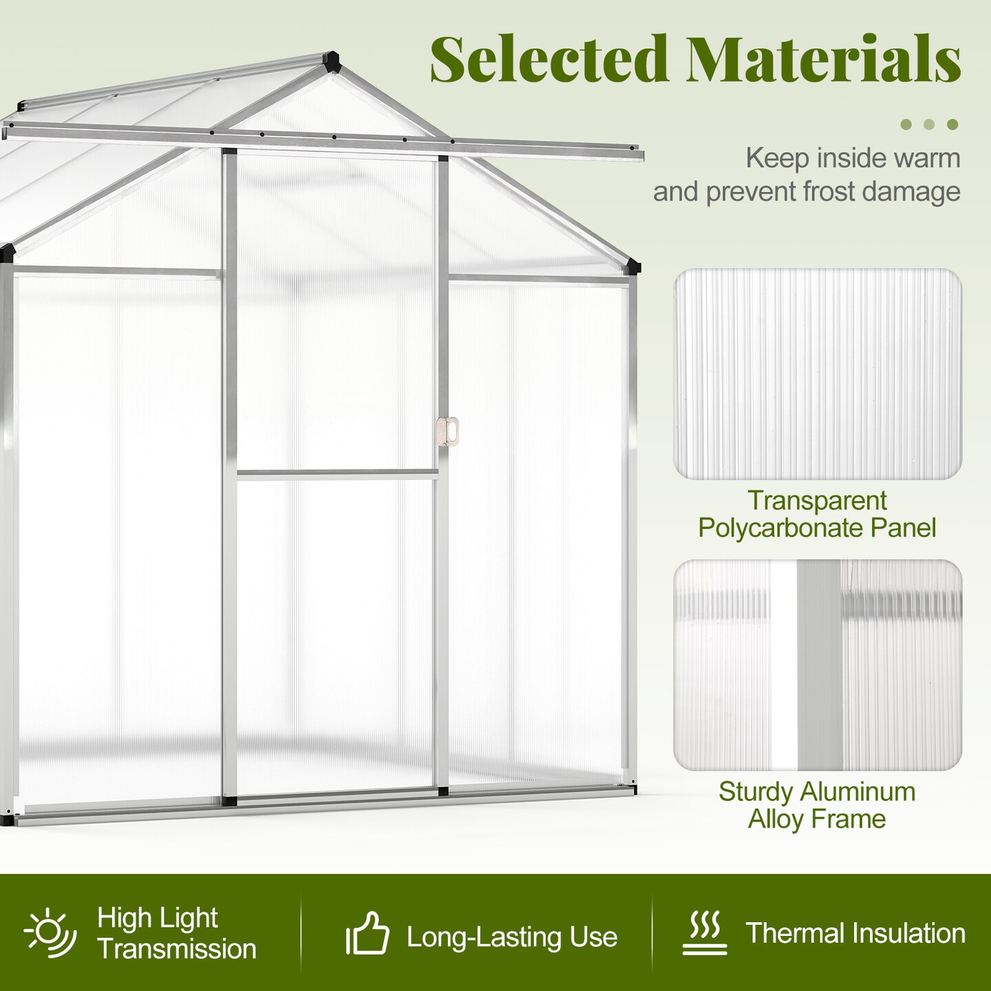 Transparent Polycarbonate Aluminum Walk-In Greenhouse with Vent and Gutter