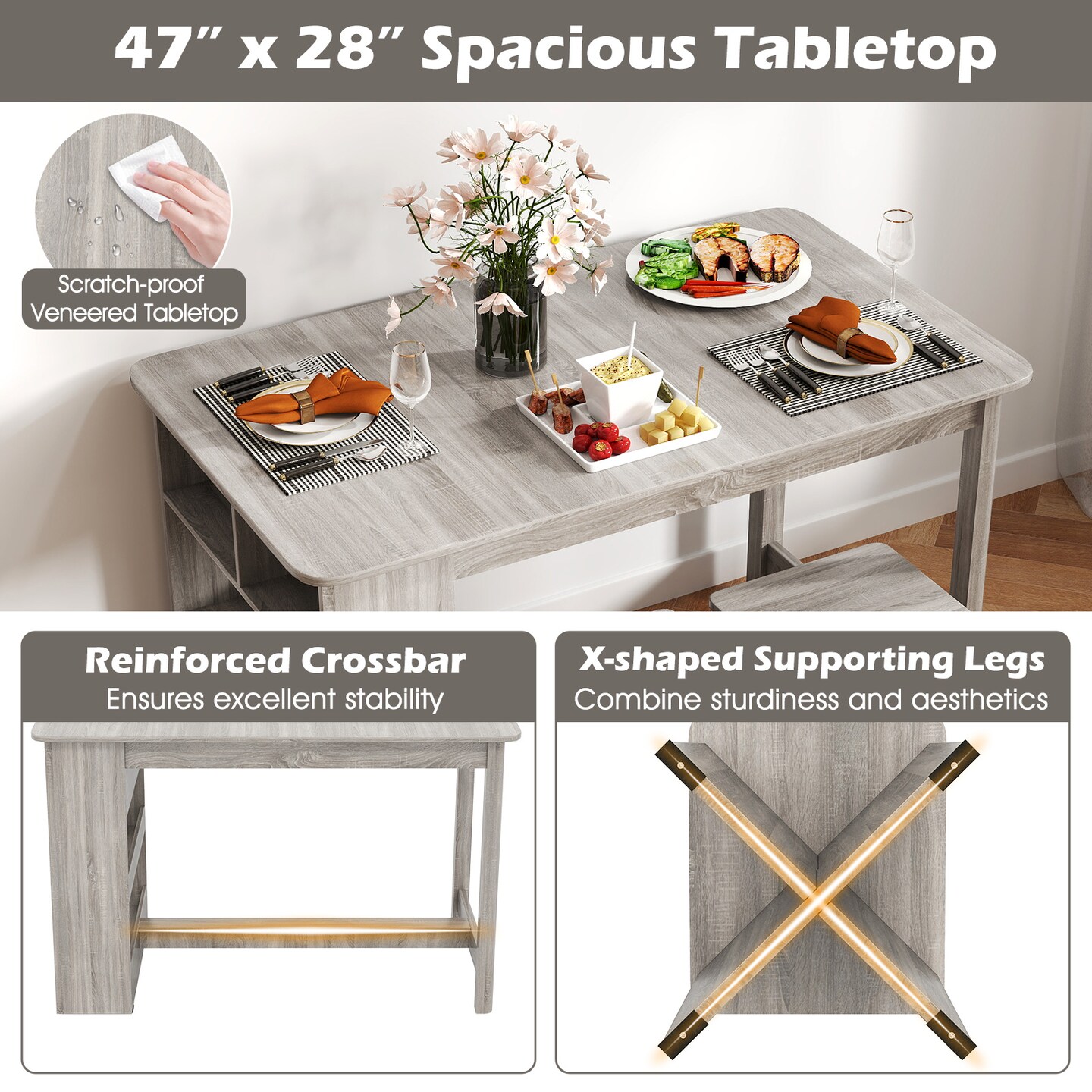 5-Piece Dining Set with Stools and Storage Shelf for Small Spaces