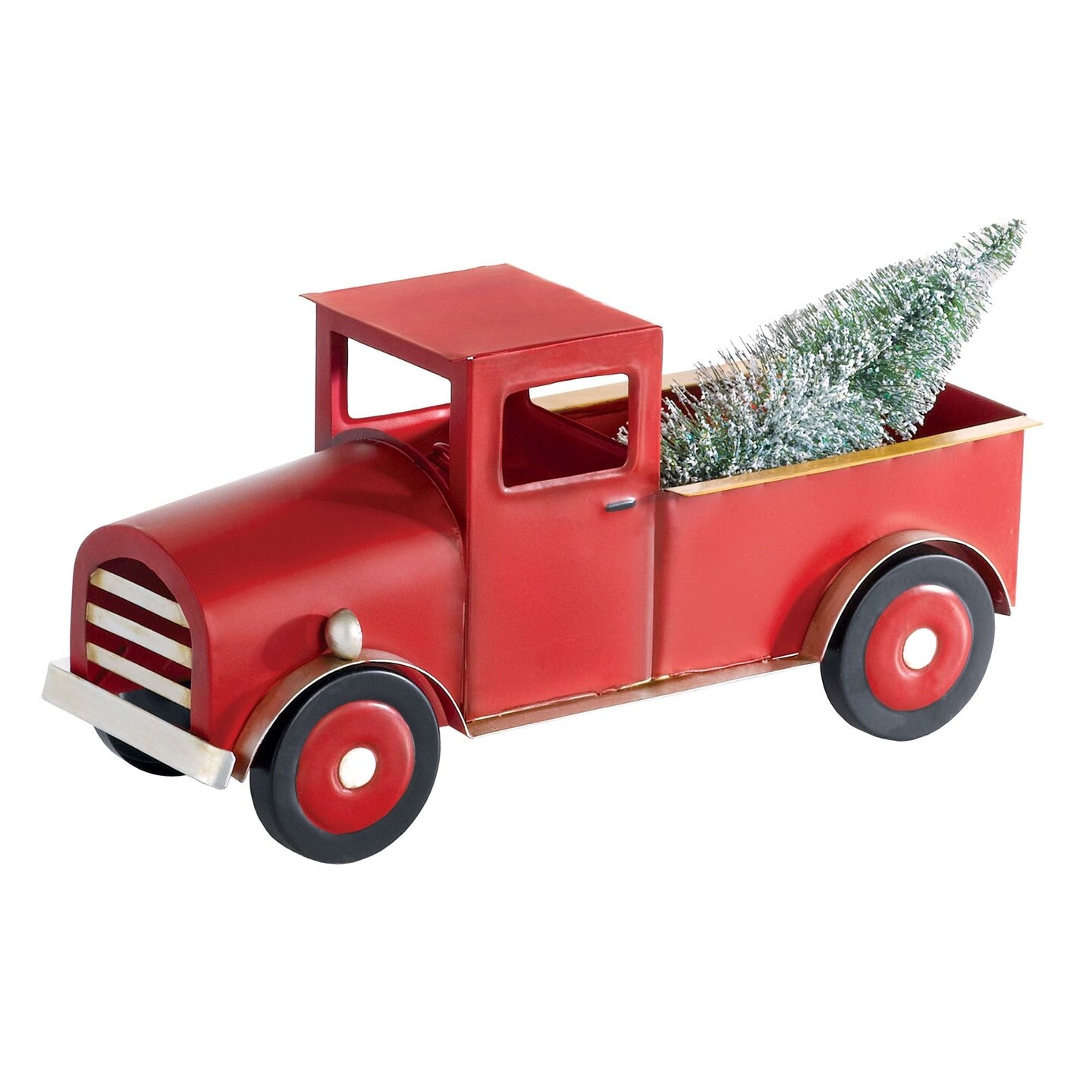 Metal Red Vintage Truck w/ Christmas Tree  - 12&#x22;