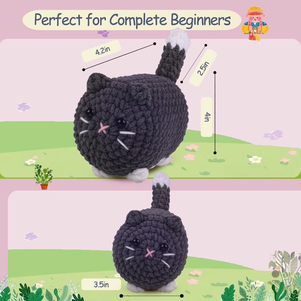 Animal Crochet Starter (Kit Grey Cat) 0.39 x 0.39 x 0.79 inches