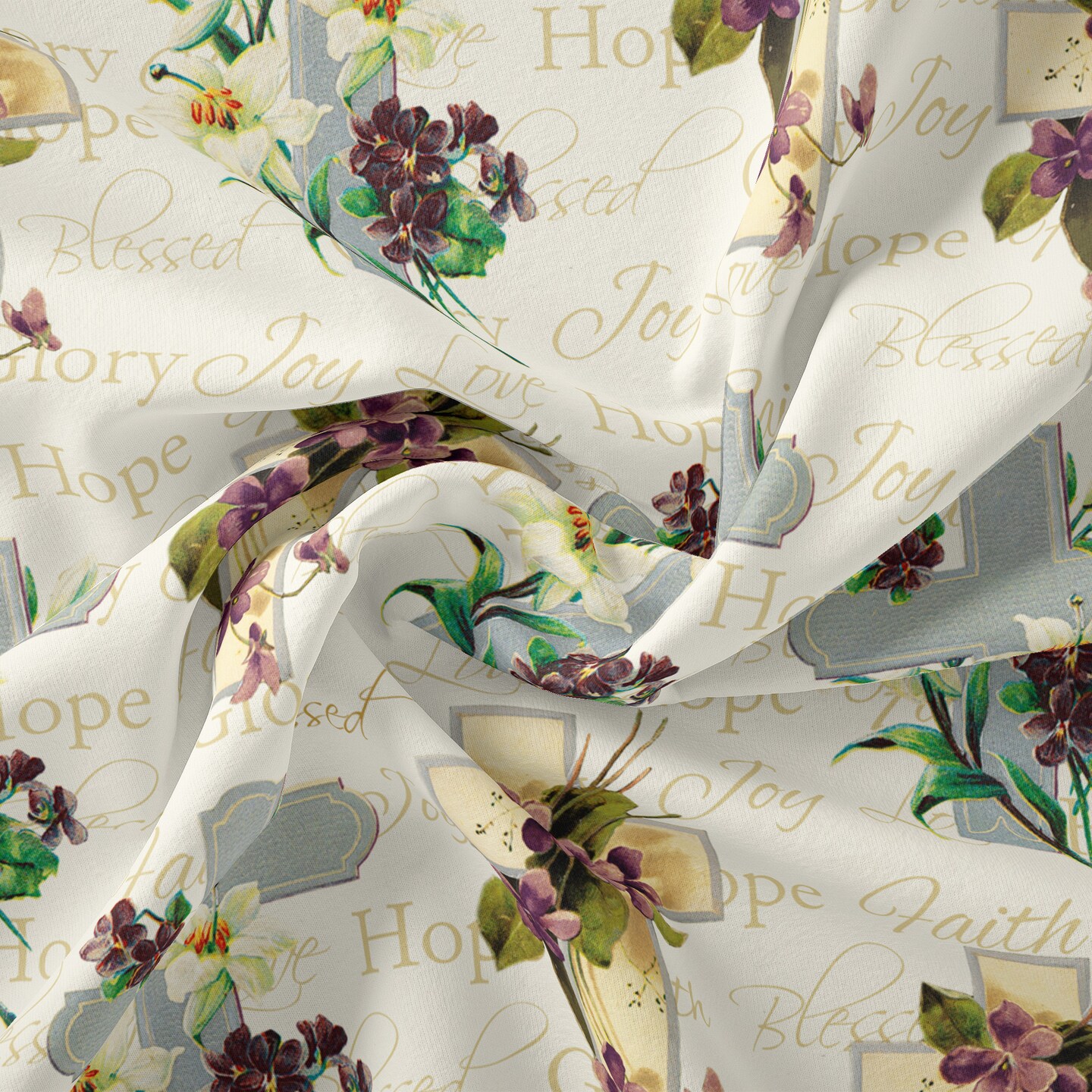RELIGIOUS FAITH CREAM 1 YD CUT COTTON