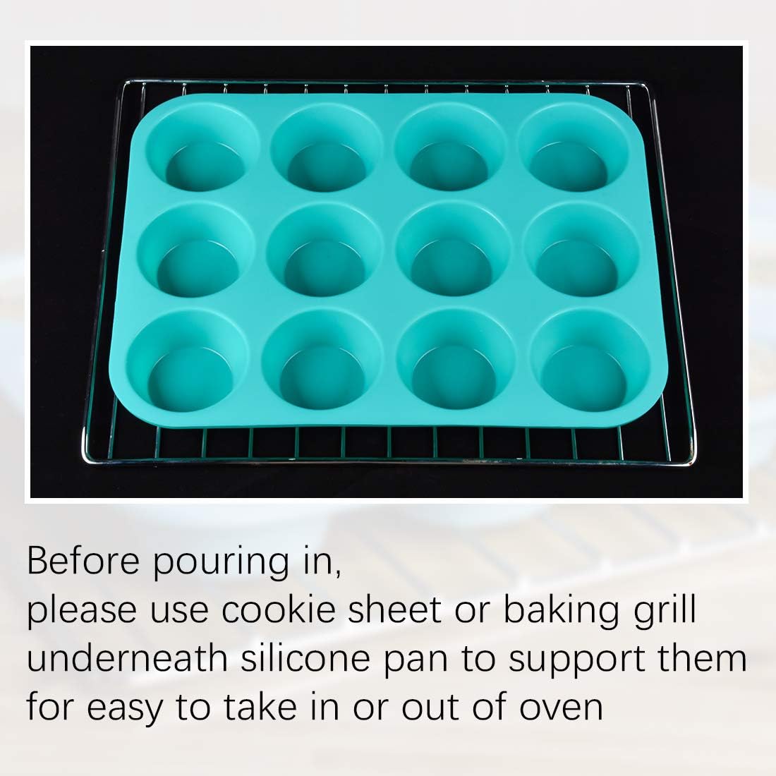 Silicone Muffin Pan Set, Cupcake Pans 12 Cups Silicone Baking Molds, Food Grade, Pinch Test Approved, Pack of 2