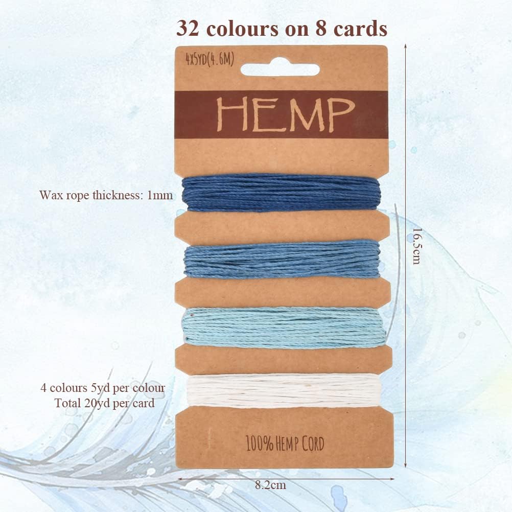 30 Colors 160 Yards Hemp Cord String for Jewelry Making, Multi-Color Flax String Cord, Natural Twine Cord Rope String for Handmade Bracelets Keychains Craft Making Accessories, 1 mm