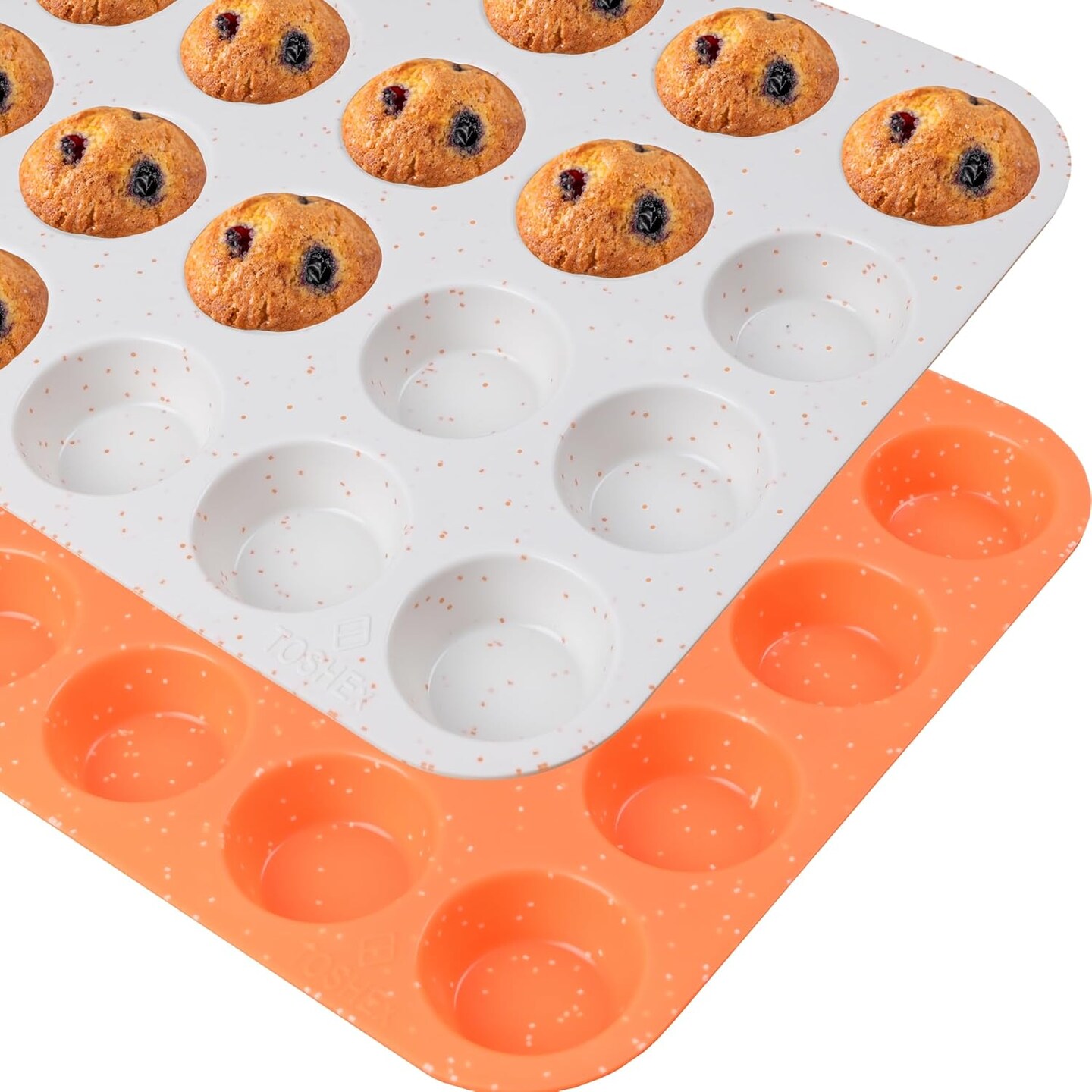 Silicone Muffin Pan 24 Cup Regular Silicone Cupcake Pan [2 Pack] Non-stick Baking Molds Great for Making Muffin Cakes, Bread, Tart, Brownies (Cream &#x26; Orange, 2 Pack 24 Cup Mini)