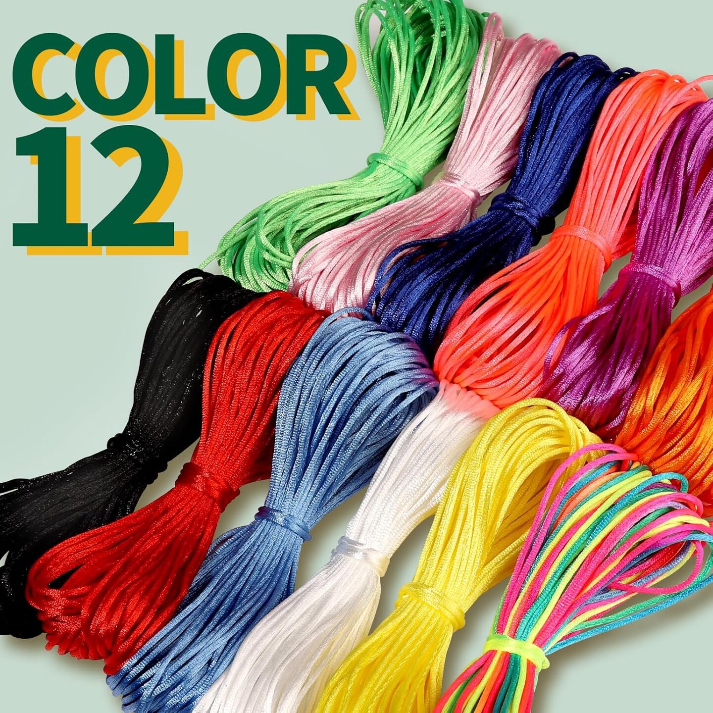 12 Colors Nylon String for Bracelets, Waxed String for Bracelet Making, Satin Nylon Cord for Jewelry Making, Nylon Beading Thread for Craft, String for Bracelet, Necklace, Knit Craft 12 Rolls