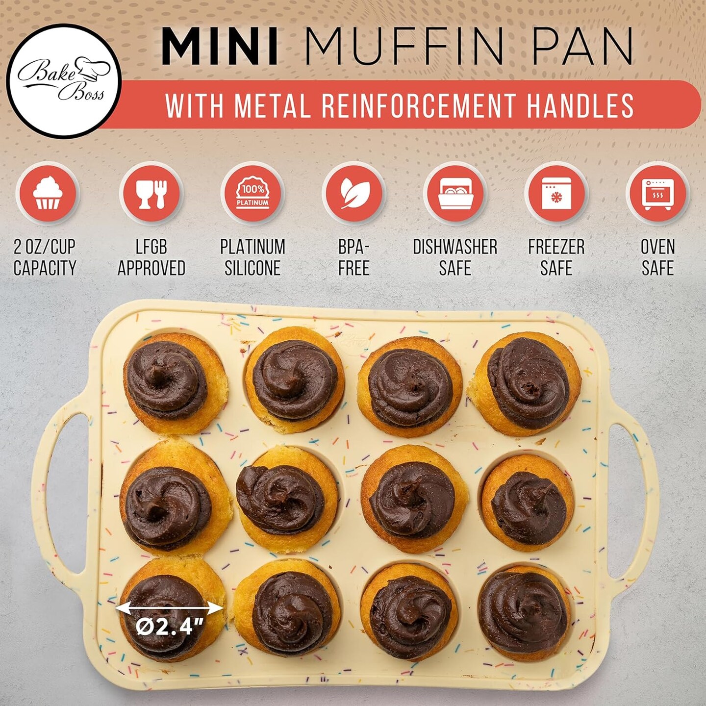 Silicone Mini Muffin Pan With Handles 2 Pack, 12 Cups Mini Cupcake Pan, Silicone Muffin Cups For Baking, Eggs &#x26; Cupcakes, Non-Stick Molds Dishwasher Safe &#x26; BPA Free - Confetti