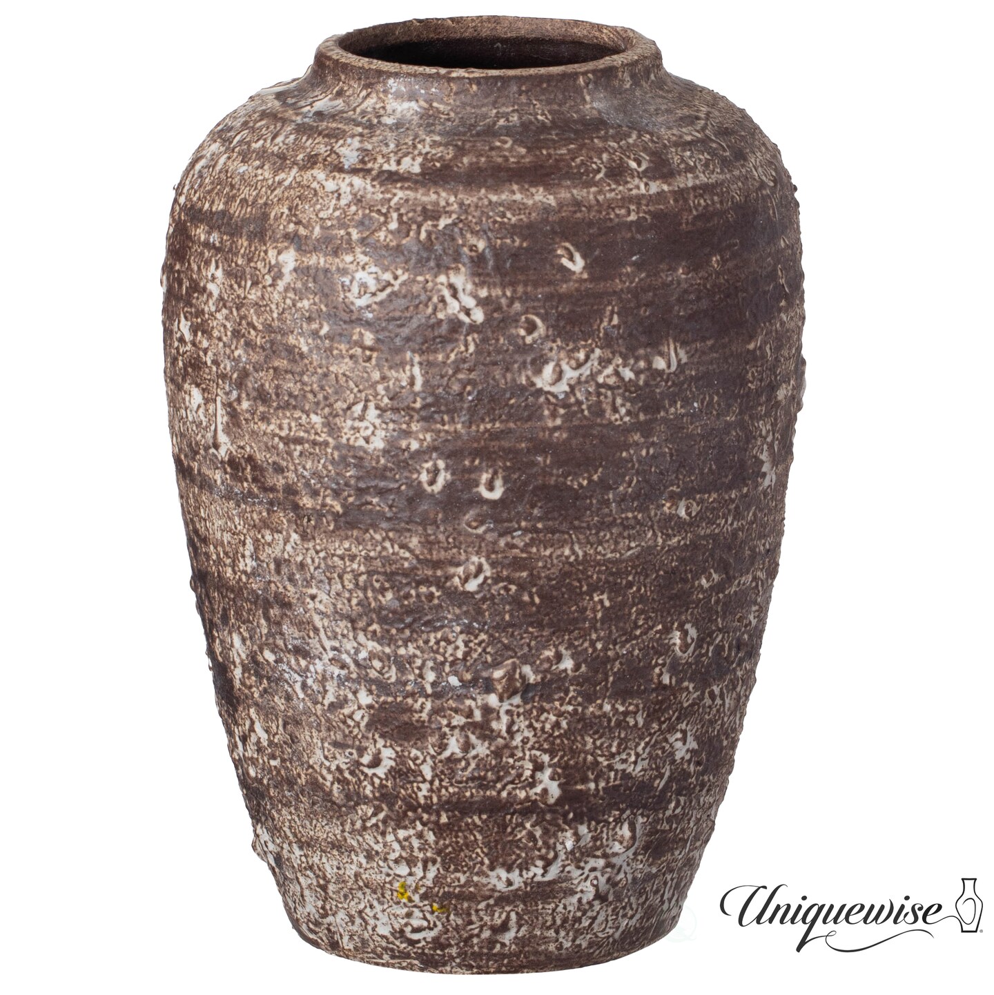 Uniquewise Textured Vintage Inspired Ceramic Vase Perfect for Displaying Faux Flowers Branches & Pampas Grass for Farmhouse Decor Living Room Bedroom Kitchen Office Dining Table Centerpiece, Brown