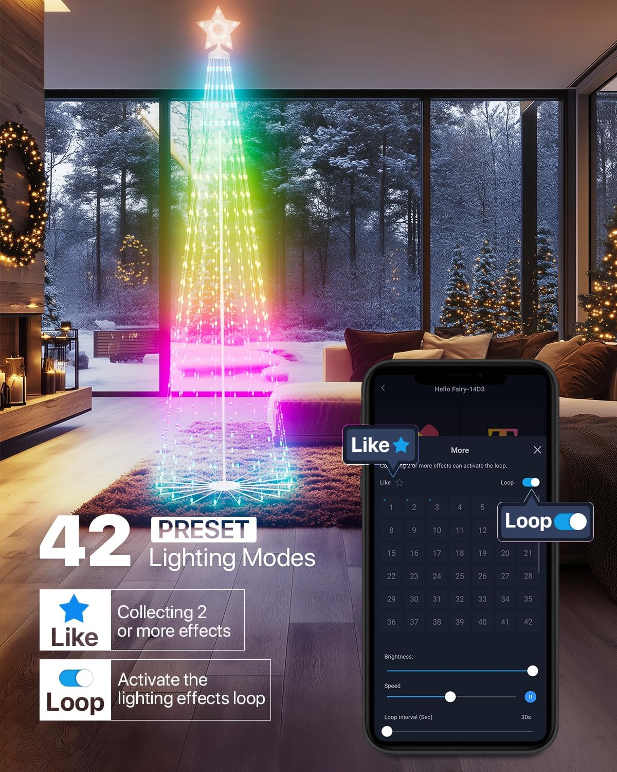 8Ft Lighted Christmas Tree, 340 RGB LEDs, DIY 16 Mil Colors Changing, Prelit Cone Tree, Music Sync, App &#x26; Remote Control, Outdoor Decoration for Bars, Patio, Beach, Pool, Cruise Party