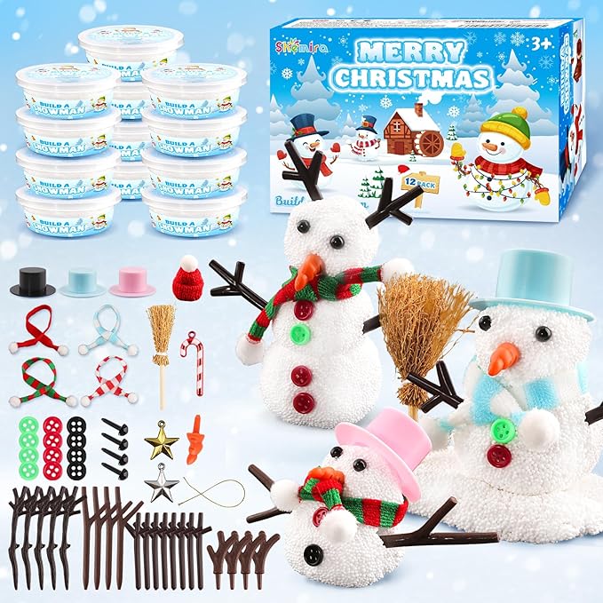 12 Pack DIY Snowman Kit, Christmas Crafts for Kids, Modeling Air Dry Clay Craft Kits for Kids, DIY Christmas Ornaments Kits, Christmas Party Favors Stocking Stuffers for Kids, Christmas Gifts