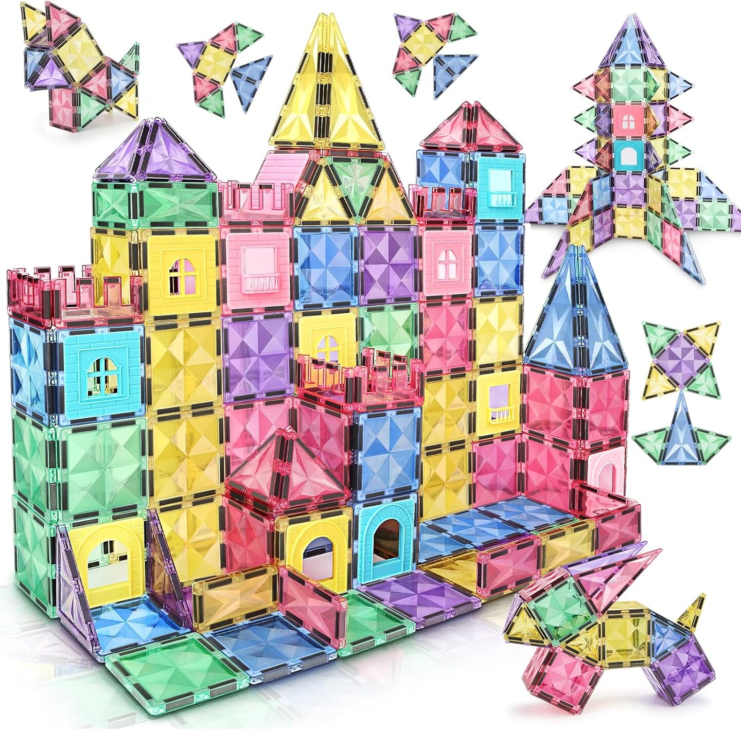 Magnetic Building Tiles 68 PCS Magnets Stacking Kids Toys STEM Sensory ...