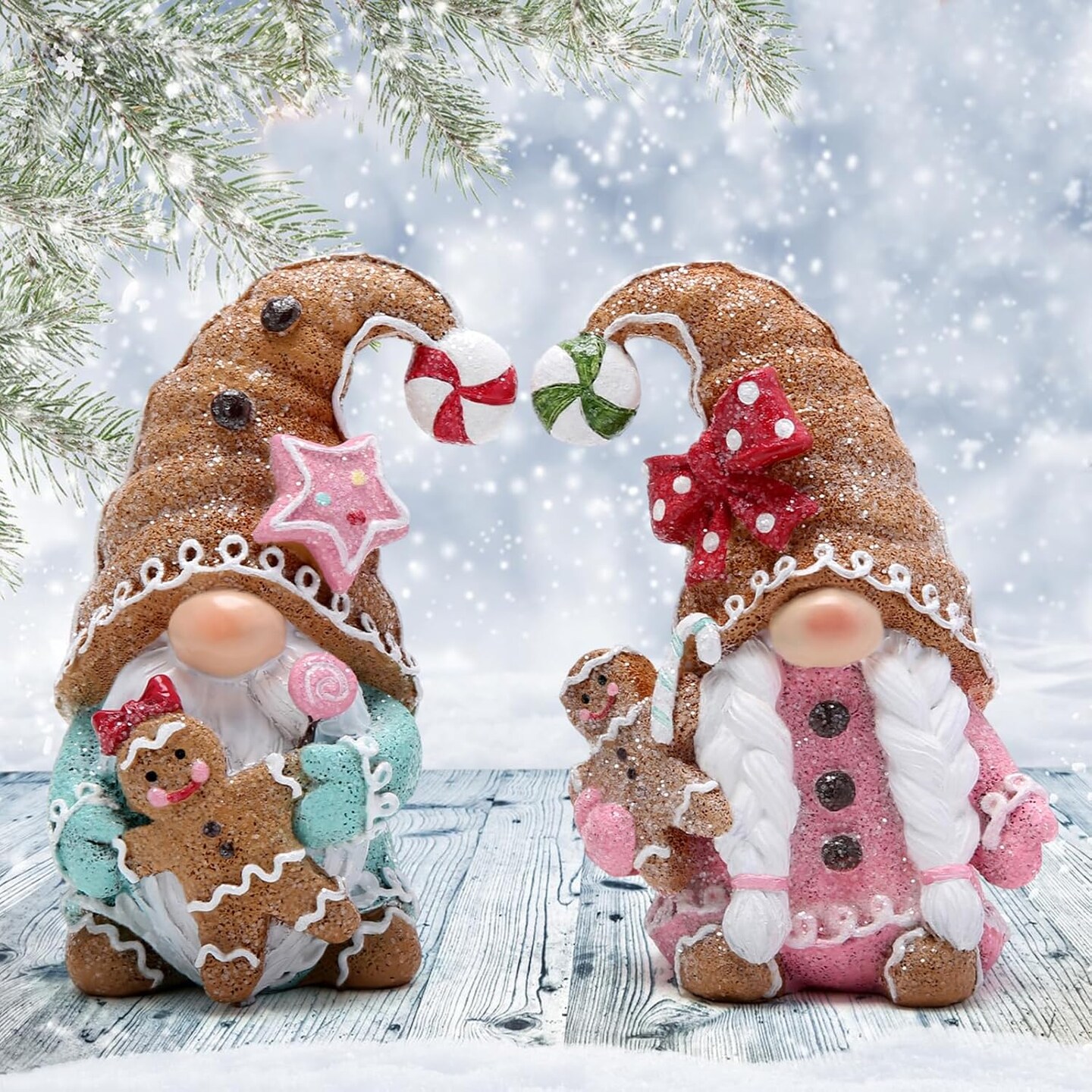 2 PCS Christmas Gingerbread Man Gnomes Decorations Xmas Swedish Tomte Gnomes Figurines Decor Handmade Christmas Gingerbread Man Elves for Xmas Gift - Christmas Party Home Decor (Multicolor)