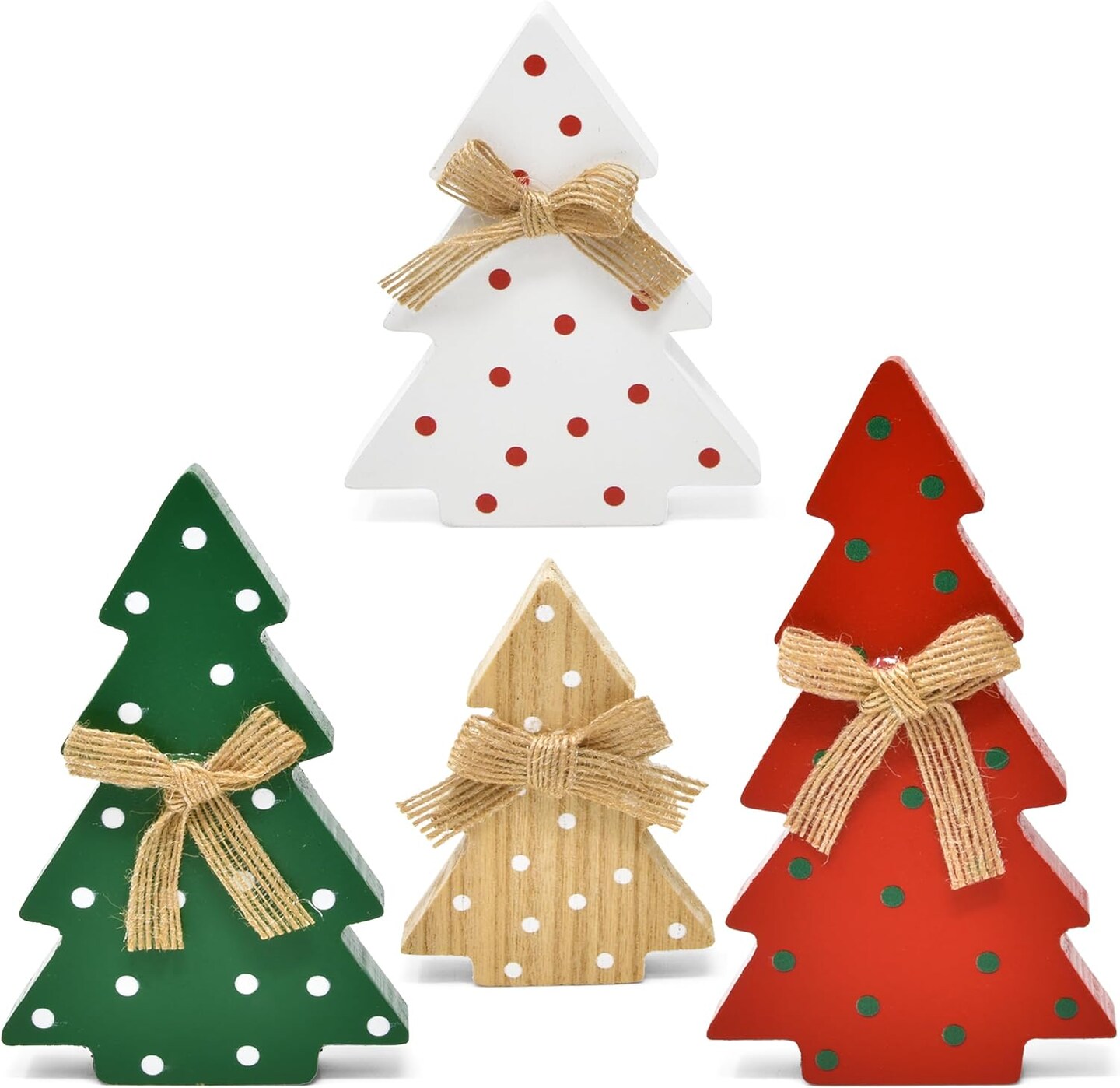 4 Christmas Trees Wooden Table Decorations Centerpiece Block Holiday Tree Red Green White Wood Color Tiered Tray Tabletop Sign Decor 4 Sizes for Office Dining Room Mantle Home Xmas Wood Party Supplies