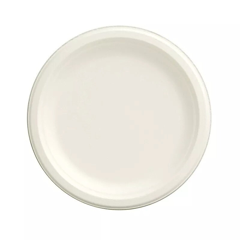 50 Round 9&#x22; White Bagasse Sustainable Dinner Plates Party Tableware Decorations