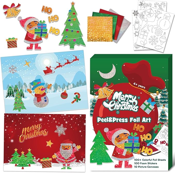 Christmas Fun Foil Art Kit Ages 4 to 8,Christmas No Mess DIY Art Creative Activity