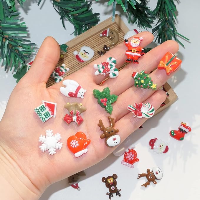 Christmas Resin Charms for Crafts,100 Pcs Flatback Slime Charm Beads Miniature Ornaments for Christmas Embellishments,Craft Supplies and Mini Christmas Decorations