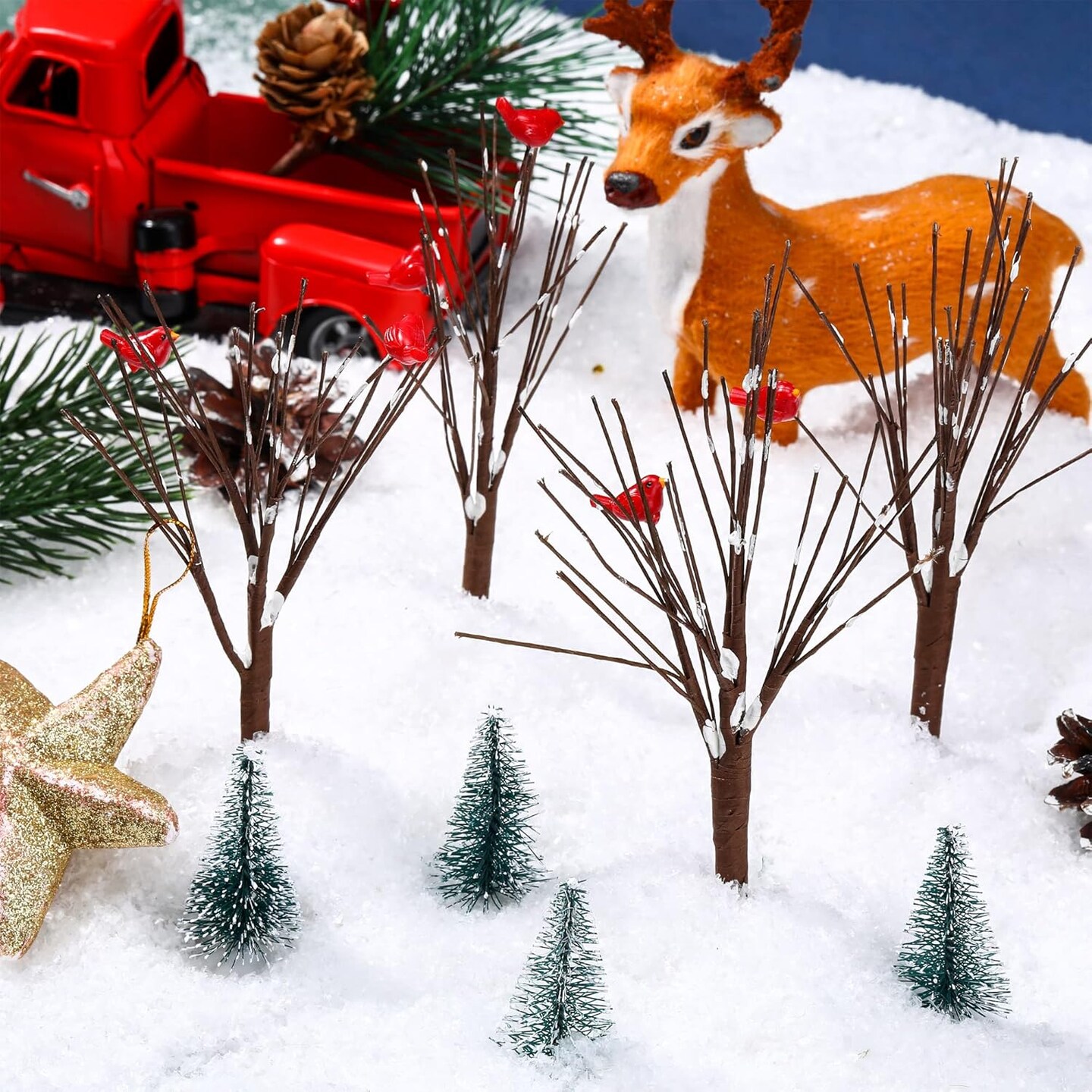 8 Pieces Christmas Village Trees Set Christmas Village Accessories Decor Bare Branch Miniature Snow Frost Trees Home Table Top Decoration