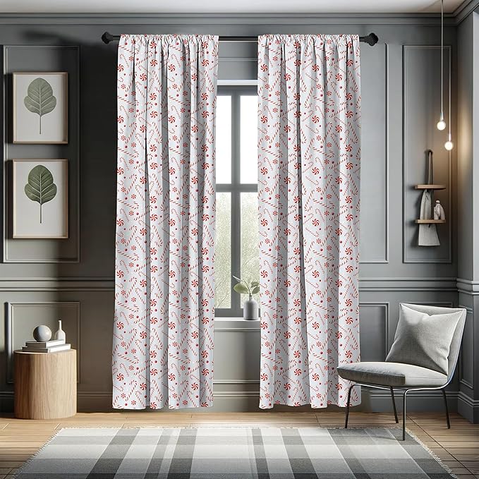 Candy Cane Window Curtains, Sugary Treats of New Year Celebrations Pattern of Holiday Food, Lightweight Decor 2-Panel Set with Rod Pocket, Pair of - 28&#x22; x 84&#x22;, Red White Coconut