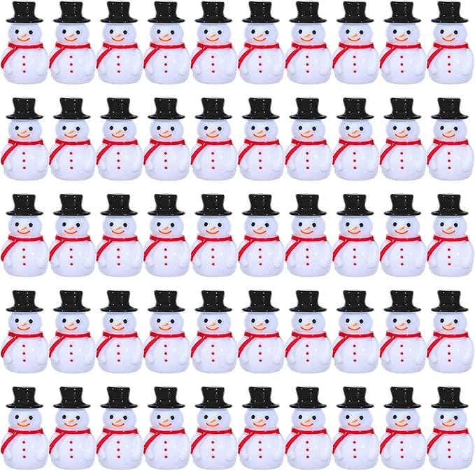 Tiny Resin Snowman Decoration with Hat Xmas Micro Landscape Ornament Garden Accessories Mini Winter Ornaments for Crafts DIY Xmas Party (50 Pcs)