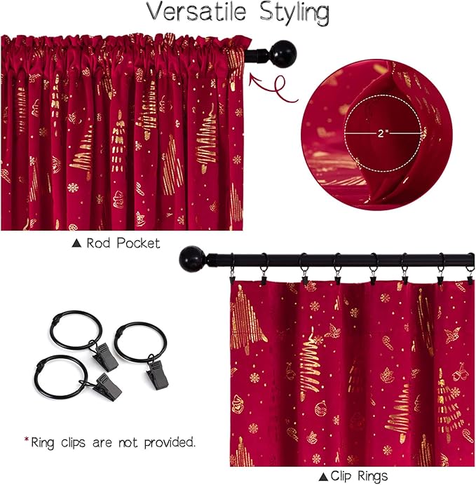 Red Christmas Decorative Indoor Holiday Curtains for livingroom 84 inches Length, Xmas Gift Decorations Blackout Rod Pocket Velvet Christmas Drapes for Bedroom cortinas de Navidad 2 Panels