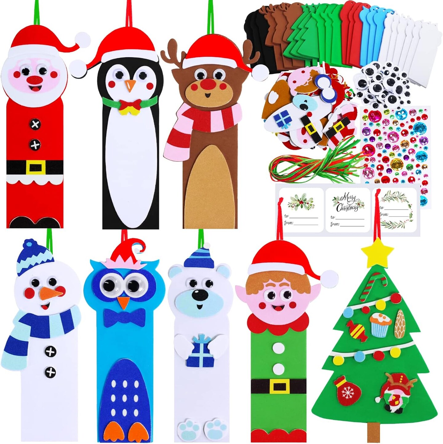 24 Sets Christmas Craft Kits Winter Crafts DIY Christmas Ornaments Art Sets Snowman Reindeer Pine Tree Owl Penguin Christmas Foam Stickers Arts and Crafts for Kids Holiday Classroom Activities