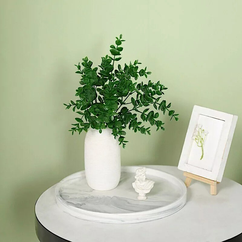 3 Dark Green 13&#x22; Artificial Eucalyptus Bushes Faux Greenery Stems Party Supplies